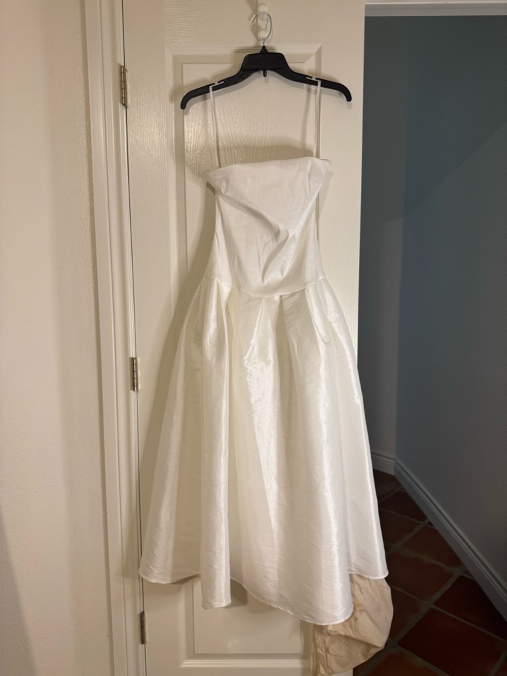 Cambria White Midi A-Line Strapless Dress with Thin Straps